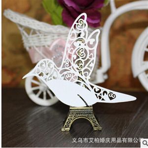 100psc Lot white Birds Glass Cards Laser Cut for Wedding table Seat Name Place cards Wedding Party Decoration277O