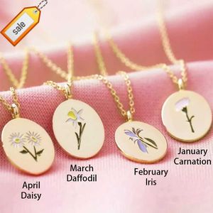 GT Hot Selling Birth Flower Necklace Trendy 18K Guldpläterad färgglad blommafödelsemånad Rostfritt stål Inledande halsband