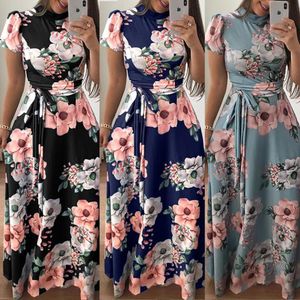 2023 Autumn Flower Print Short Sleeve Large Swing Women's Dress