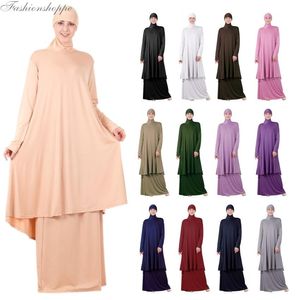 Dress Muslim Women Long Sleeve Hooded Tops Skirt Abaya Two Pieces Dress Maxi Kaftan Jilbab Islamic Prayer Clothing Middle East Ramadan