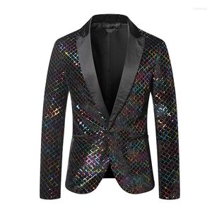 Herrdräkter Mens Stage Prom Luxury Gold Silver Colorful Plaid Sequin Blazer Jacket Men DJ Dance Festival Halloween Party Costume