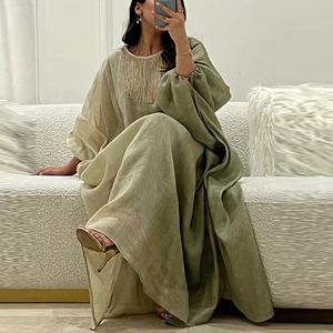 Klänning etnisk vintage solid tofs bomull linneklänning kvinnor 2023 vår o nacke Loose Long Maxi Dress Summer Lantern Sleeve Boho klänningar