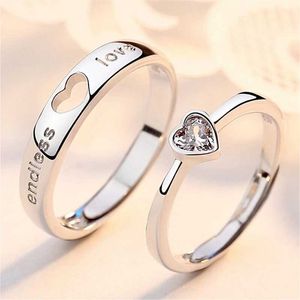Anel Solitaire 2Pcssets Zircon Heart Matching Couple Rings Set Forever Endless Love Wedding Ring for Women Men Charm Jewelry Z0603
