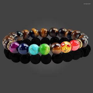 Strand 7 Chakra Bracelet Men Black Lava Healing Balance Beads Reiki Buddha Prayer Natural Stone Yoga For Women 2023 St