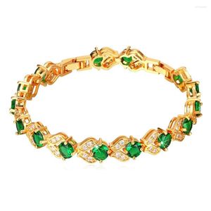 Link Bracelets ChainsPro For Women Crystal Gold Color Cubic Zirconia Green Charm & Bangles Wholesale Jewelry H222