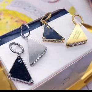 Luxury Diamond tri-angle designer black stud hoop women 18K gold silver letter P logo engrave dangle earrings girls wedding jewelry