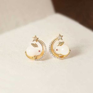 Nya Exquiste Zirconia Star Moon Rabbit Stud Women Elegant and Cute Animal Cat Personalized Earrings for Girls Party Jewelry Gift G230602