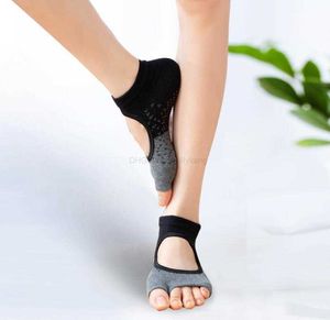 Calzini da yoga da donna Fasciatura antiscivolo Sport Sox Traspirante Confortevole Backless Pilates Ballet Dance Calzino alla caviglia in cotone peep toe calza con impugnatura Alkingline