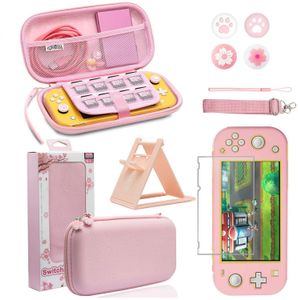 Tassen Roze Reistas Accessoires Kit voor Nintendo Switch Lite Console Stand Glazen Schermbeschermer Sakura Duimgreepdoppen