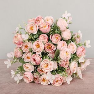 Flores decorativas buquê de flores rosa artificial rosa vermelha decoração de casamento 10 cabeças de seda rosas falsas flores para decoração de casa