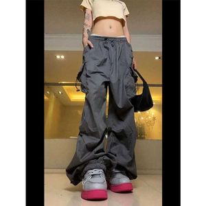 Capris Y2K Pocket Cargo Harajuku Retro 90S Aesthetics High Waist Straight Pants Women's Casual Wide Leg Luggage Set P230602