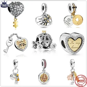 För Pandora Charms Authentic 925 Silver Pärlor Dangle Charm Pumpkin Cart Family Tree Heart Bead
