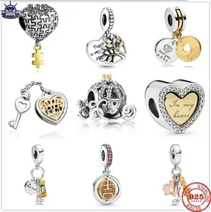 Для Pandora Charms Authentic 925 Серебряные бусины болтают из очарования тыква Семейное дерево Сердце Бусин