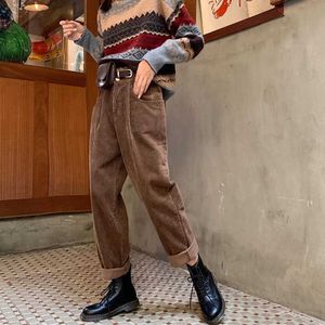 Capris Lucifer Fashion High midja Corduroy 2022 Vintage Brown Wide Leg Byxor Casual Loose Street Pants Women's P230602