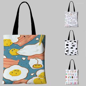 Borse per la spesa Custom Women Oil Painting Food Print Tote Bag Canvas Riutilizzabile Drogheria