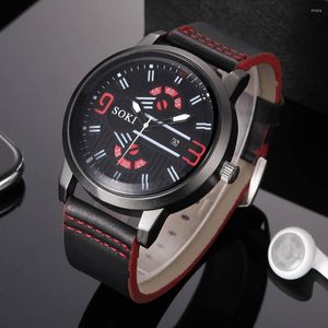 Wristwatches SOKI Digital Face Big Dial Calendar Men's Watch Casual Fashion Creative Belt Quartz Explosive Style Reloj Hombre