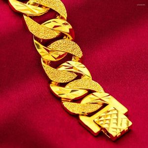 Link Bracelets 15mm Wide Thick Bracelet For Men Boy Solid 18k Gold Color Classic Statement Jewelry Gift 19cm Long