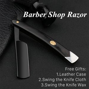 Blades 4pcs/set Fashioned Carbon Steel Barber Shop Shaving Razor Kit Sharp Already All Black Straight Razor Set For Men Ebony Handle