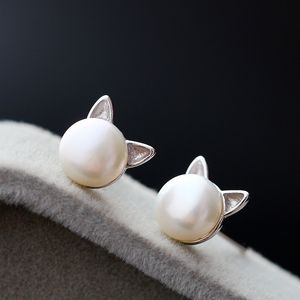 Cute Mini Cat Head Stud Earrings For Girl Women Imitation Pearl Studs Lovely Gift Sweet Jewelry Brincos