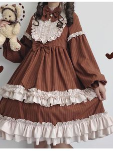 Giyim Sevimli Kadınlar Lolita OP Elbise Flouning Trim Japon Haruku Uzun Kollu Victoria Elbise Vestidos Gotik Lolita Cosplay