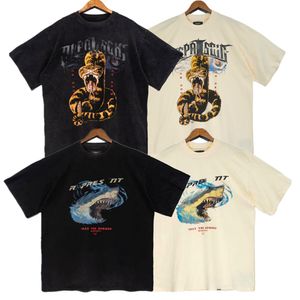 デザイナー tシャツ メンズ tシャツ tシャツ ハイストリート コットン ライト 高級 カップル ルーズ ヴィンテージ ウォッシュ加工 ドーベルマン サメ プリント 刺繍文字 A1
