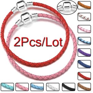 2Pcs/Lot Vintage Leather Chain Bracelets Fit DIY Beads Charms Bracelet Pandora Vintage Jewelry for Women Men Boys Bluk Wholesale