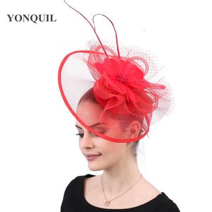 Hüte mit breiter Krempe, Eimerhüte, Kenducky Red, großer Fascinator-Hüte, elegante Damen-Cocktailhüte für Kirche, Hochzeit, Party, elegante Haarspangen, Netz-Haar-Accessoires 230602