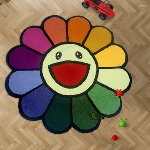 Tapetes redondos de desenhos animados com flores antiderrapantes para parque infantil tapetes macios de pelúcia tapetes para mesa de centro decoração para sala de estar tapetes