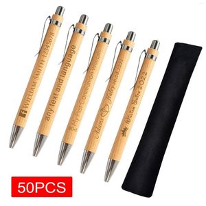 Favors Bamboo na weselny gość grawerowany grawerowany chrzest piłki 50pcs Dekoracja prysznicowa Pen Pen Pióro Niestandardowe przyjęcie podarunkowe spersonalizowane