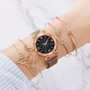 Armbanduhren 5 Stück Luxus Damenuhren Magnetischer Stern Weibliche Uhr Quarz Mode Relogio feminino