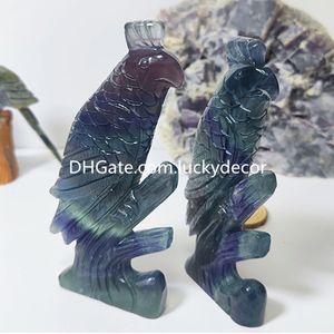 Rainbow Fluorite Parrot Statue Carving Amulet Talisman Natural Quartz Crystal Totem Animal Spirit Bird Sculpture Semi Precious Gemstone Gift for Kids and Women