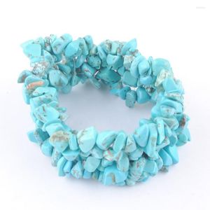 Strand Turchesi naturali Tessuto di pietra Braccialetto elastico 4-8mm Forma irregolare Chip Perline Gioielli braccialetto da donna 7 pollici TH3086