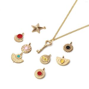 Pendant Necklaces 1PC Stainless Steel Gold Color Metal Geometric Round Star Multicolor Enamel Charm DIY Making Necklace Jewelry Findings