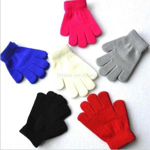 kids knitted magic gloves winter outdoor sport warm gloves five finger gloves plain baby warm mittens for 6-11years old children