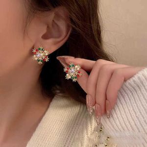 Stud Moda Renkli Noel Kadınlar Parlak Rhinestone Kristal Çiçek Küpe 2022 Yeni Yıl Takı Hediyesi G230602