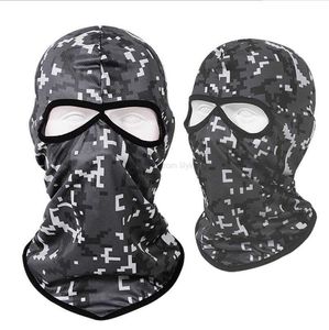 Tattico Moto Ciclismo Casco Fodera Berretto Caccia all'aperto Sci Viso Maschera protettiva Camo Sciarpa magica Testa Balaclava cappello Equitazione Biker Bandana Army Cappe 2 fori Cappello