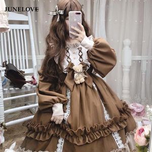 Dresses Alice in Wondeland Cute Women's Lolita Op Dress Flouncing Lace Trim Japanese Haruku Long Sleeves Doll Dress Fairy Vestidos