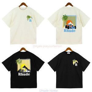 Дизайнерская модная одежда Tees Tshirt 2023 Лето Новый короткий рукав Rhude Mens Mens Loonlight Тропический принт