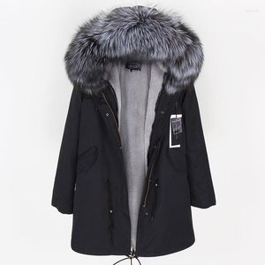 Gabardinas femininas gola de pele de guaxinim real jaqueta feminina camuflagem preto parkas algodão forro falso casaco