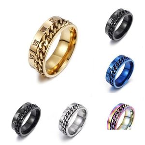 Band Rings Personality Roman Numeral Titanium Ring Rotating Chain Cable Stainless Steel Finger Tide For Men Fashion Jewelry Size Dro Dhggc