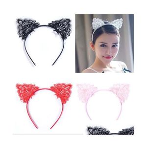 Headbands Black Lace Y Hollow Headband Cat Ears Girl Headdress Drop Delivery Jewelry Hairjewelry Dhq7E