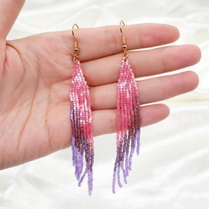 Baumelnde Ohrringe Go2boho Boho Sommer Strand Frauen Miyuki Perlen Lange Quaste Ohrring Schmuck Handgefertigte gewebte rosa Ohrringe