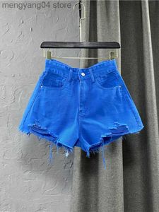 Women's Shorts Women's Denim Shorts High Waist Casual Solid Zipper Fly Fashion Shorts Loose Sexy Green A-shaped Hot Pants 2023 New Summer T230603