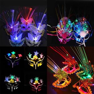 Party Masks 10pcs Halloween Butterfly Glowing Light up Mask Women Lady Flashing Masquerade Christmas Decoration Wedding Bar 230603