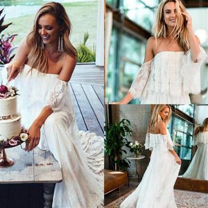 Elegant Lace Country Strapless Wedding Dresses Garden Spring Summer Boho Bohemian Ball Bride Marriage robe de mariee Plus Size Bri2811