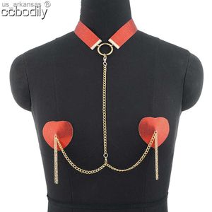 Sexig bröstvårtomslag återanvändbar silikonbra -pasties med kedjechoker halsband kärlek hjärtat bröstklistermärken cosplay kostym tillbehör l230523