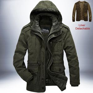 Men's Jackets Men's Wool Hooded Parka Lining Removable 2-in-1 Cotton Coat Winter Thickened Warm Multi Pocket Windproof Military Jacket