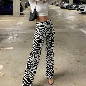 Capris lucifer Zebra Stripe Printed Wide Legs Sexy High Taist Ultra Thin Women's Fashion Street Street 2022 P230602