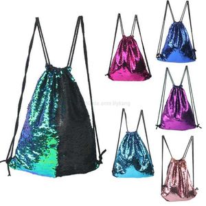 Mermaid Sequin Drawstring Bags Sequins Backpacks Bags Reversible Paillette Outdoor Backpack Glitter Sports Shoulder Bags Travel Bag