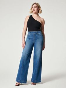 Kvinnors jeans breda benkvinna stretch mitt midja denim byxor damer sommar full längd lös casual byxor pantalones mujer